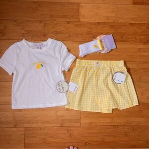 NWT Girls Size 8 Outfit - Lemon Top & Yellow Gingham Shorts